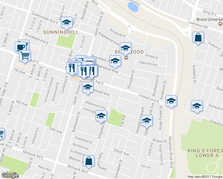 map of restaurants, bars, coffee shops, grocery stores, and more near in Hamilton