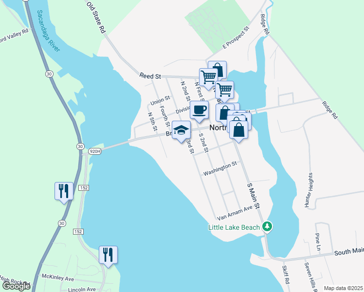 map of restaurants, bars, coffee shops, grocery stores, and more near 131 South 3rd Street in Northville