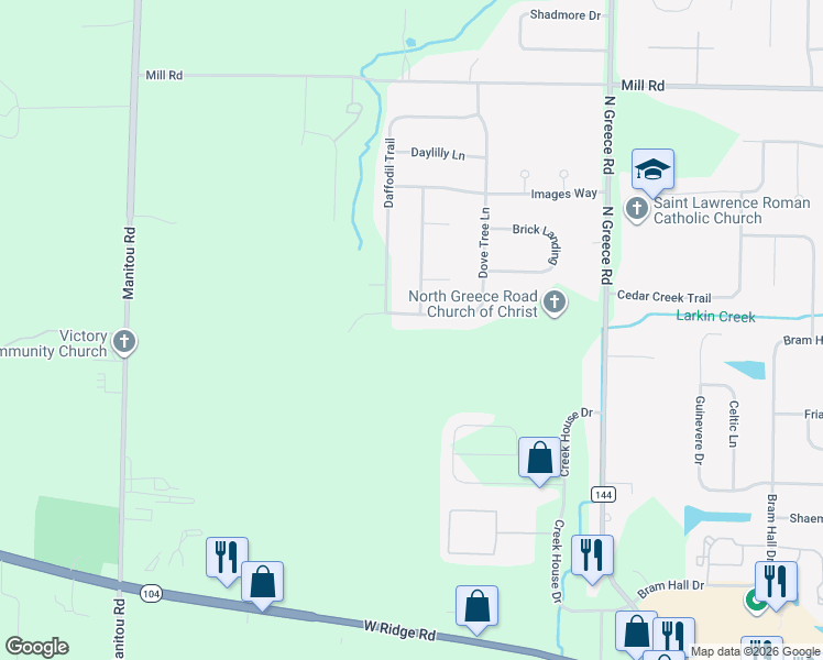 map of restaurants, bars, coffee shops, grocery stores, and more near 299 Dove Tree Lane in Rochester