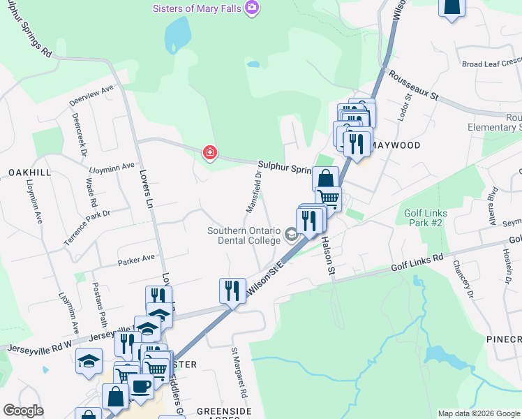 map of restaurants, bars, coffee shops, grocery stores, and more near 90 Reding Road in Hamilton