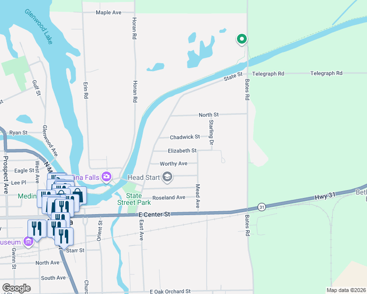map of restaurants, bars, coffee shops, grocery stores, and more near 116 Chadwick Street in Medina
