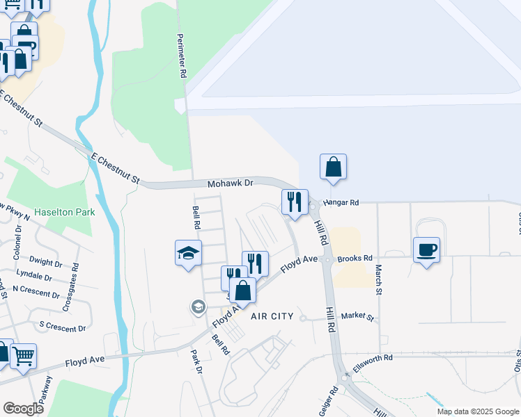map of restaurants, bars, coffee shops, grocery stores, and more near Mohawk Drive in Rome