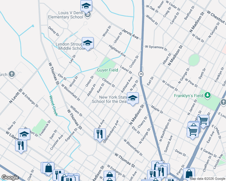 map of restaurants, bars, coffee shops, grocery stores, and more near 801 Croton Street in Rome