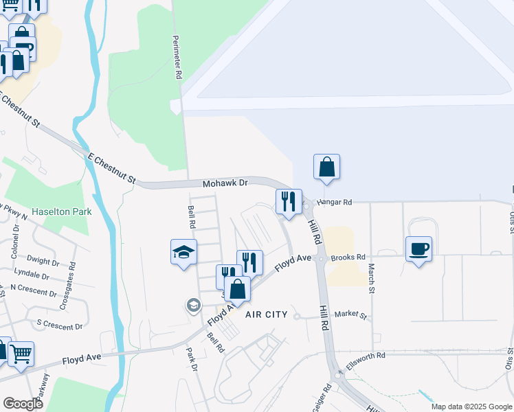 map of restaurants, bars, coffee shops, grocery stores, and more near Mohawk Drive in Rome