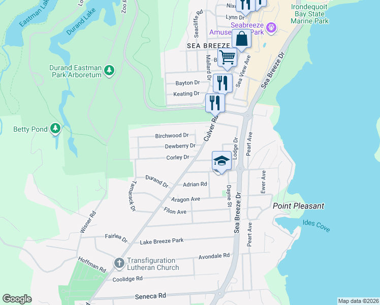 map of restaurants, bars, coffee shops, grocery stores, and more near 4225 Culver Road in Rochester