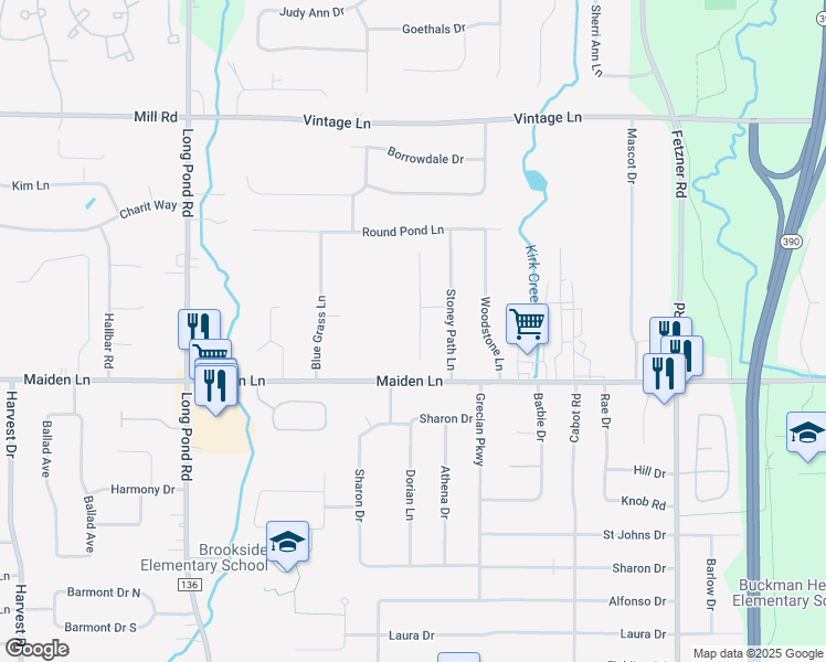 map of restaurants, bars, coffee shops, grocery stores, and more near 13 Angela Villa Lane in Rochester