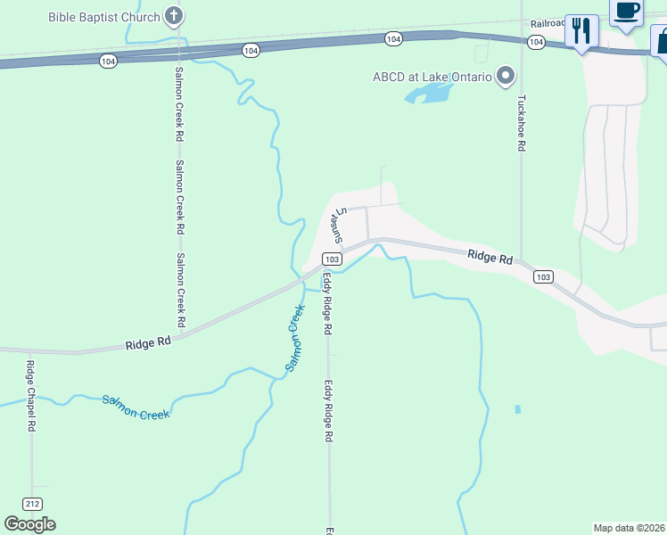 map of restaurants, bars, coffee shops, grocery stores, and more near 3569 Ridge Road in Williamson