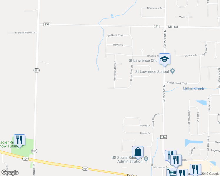 map of restaurants, bars, coffee shops, grocery stores, and more near 299 Dove Tree Lane in Rochester