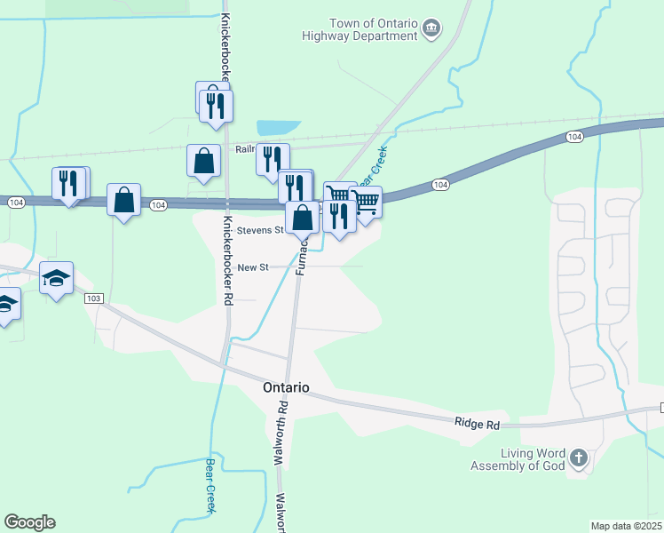 map of restaurants, bars, coffee shops, grocery stores, and more near 2059 Community Lane in Ontario