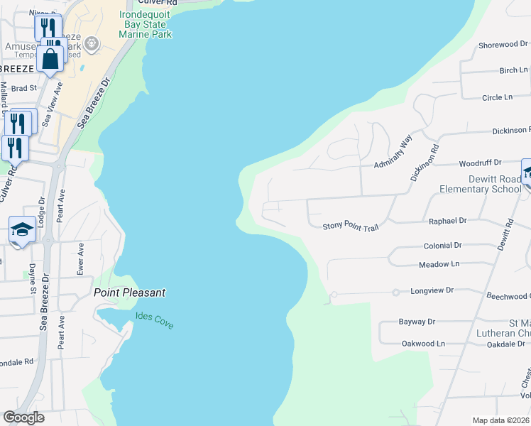 map of restaurants, bars, coffee shops, grocery stores, and more near 140 Dickinson Road in Webster