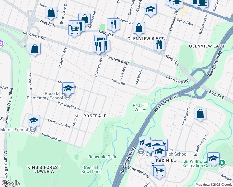 map of restaurants, bars, coffee shops, grocery stores, and more near 145 Erin Avenue in Hamilton
