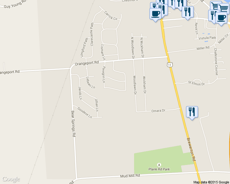 map of restaurants, bars, coffee shops, grocery stores, and more near 5364 Ledge Stone Lane in Brewerton