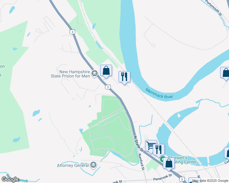 map of restaurants, bars, coffee shops, grocery stores, and more near 268 North State Street in Concord