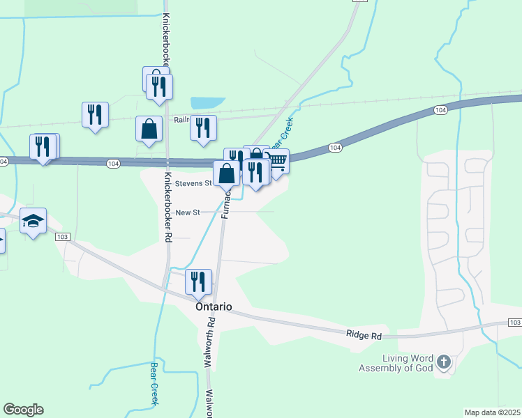 map of restaurants, bars, coffee shops, grocery stores, and more near 2112 Community Lane in Ontario