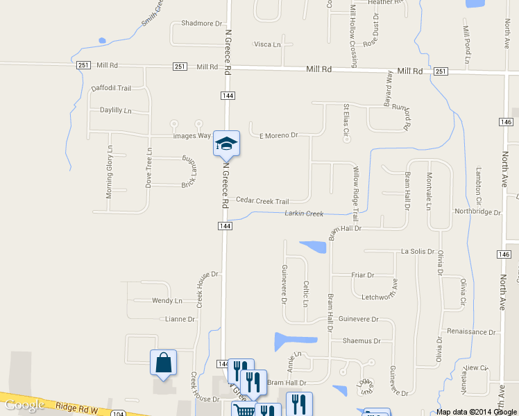 map of restaurants, bars, coffee shops, grocery stores, and more near 111 Cedar Creek Trail in Rochester