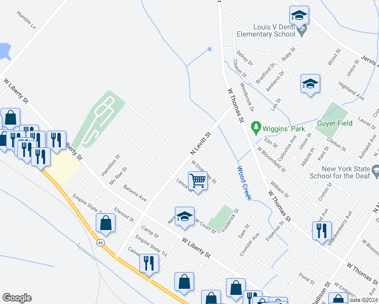map of restaurants, bars, coffee shops, grocery stores, and more near 399 North Levitt Street in Rome