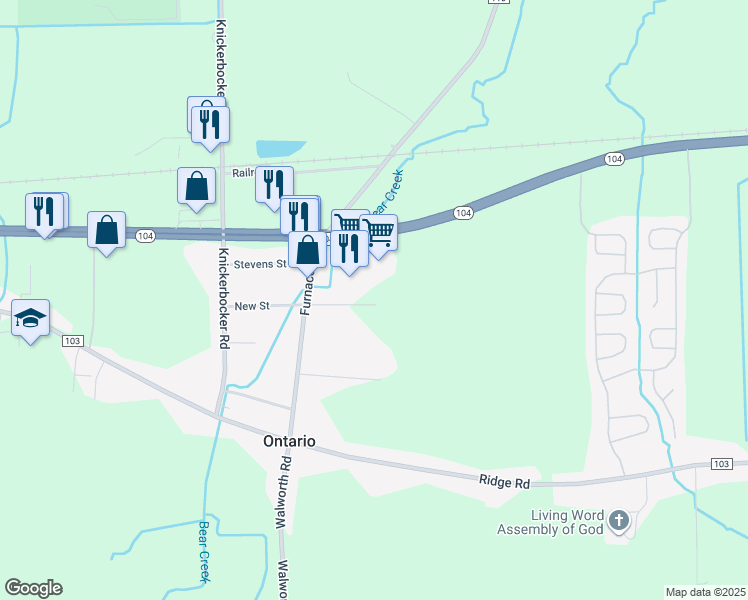 map of restaurants, bars, coffee shops, grocery stores, and more near 2112 Community Lane in Ontario