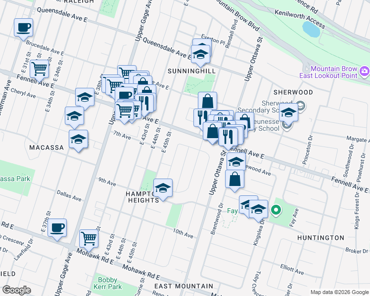 map of restaurants, bars, coffee shops, grocery stores, and more near 4 Greenwood Street in Hamilton