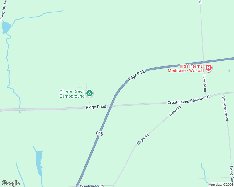 map of restaurants, bars, coffee shops, grocery stores, and more near 13107 Ridge Road East in Wolcott