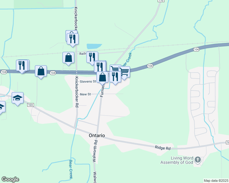 map of restaurants, bars, coffee shops, grocery stores, and more near 2059 Community Lane in Ontario