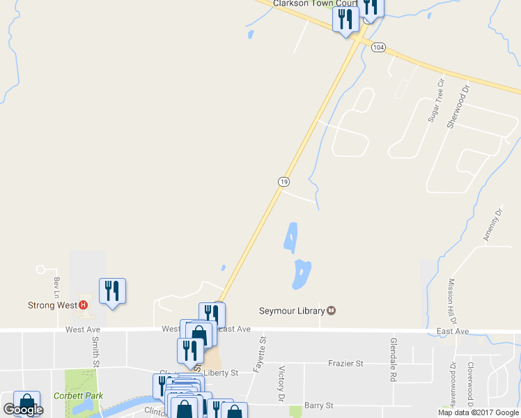 map of restaurants, bars, coffee shops, grocery stores, and more near 3953 Lake Road North in Brockport