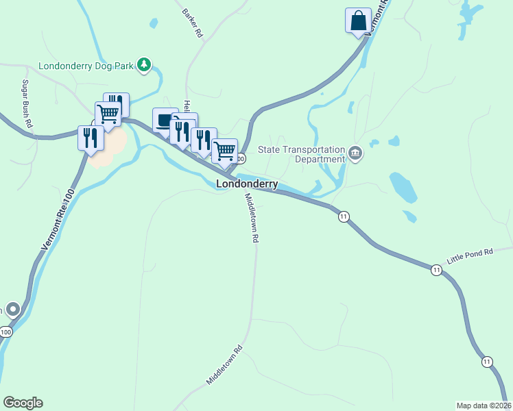 map of restaurants, bars, coffee shops, grocery stores, and more near 2430 Middletown Road in Londonderry