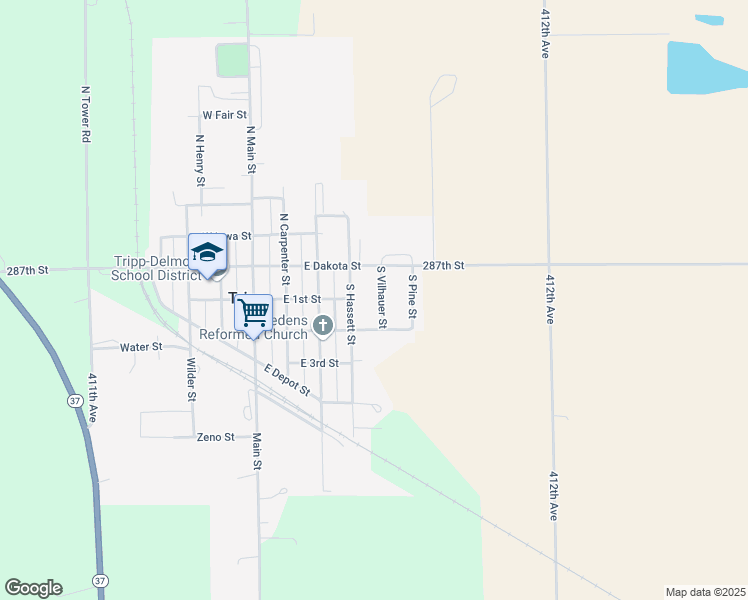 map of restaurants, bars, coffee shops, grocery stores, and more near 201 South Vilhauer Street in Tripp