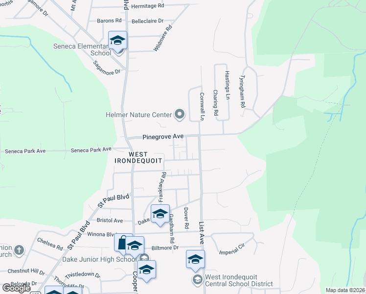 map of restaurants, bars, coffee shops, grocery stores, and more near 38 Poppy Street in Irondequoit