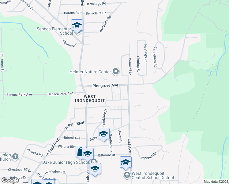 map of restaurants, bars, coffee shops, grocery stores, and more near 38 Poppy Street in Irondequoit