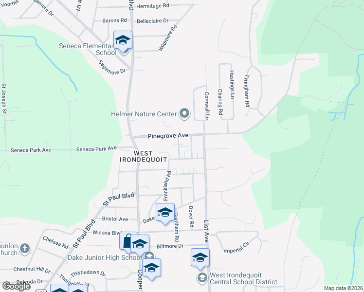 map of restaurants, bars, coffee shops, grocery stores, and more near 38 Poppy Street in Rochester