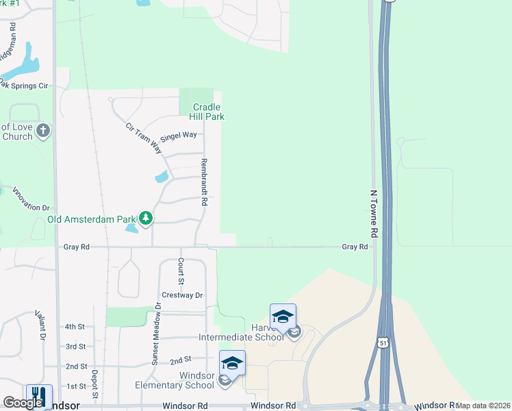 map of restaurants, bars, coffee shops, grocery stores, and more near 4302 Gray Road in DeForest