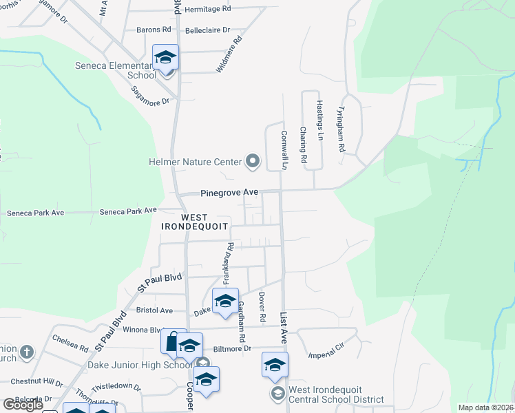 map of restaurants, bars, coffee shops, grocery stores, and more near 38 Poppy Street in Irondequoit