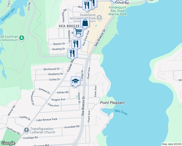 map of restaurants, bars, coffee shops, grocery stores, and more near 438 Peart Avenue in Rochester