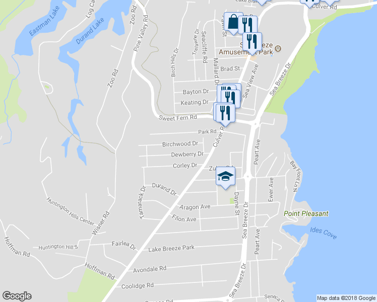 map of restaurants, bars, coffee shops, grocery stores, and more near 158 Dewberry Drive in Rochester