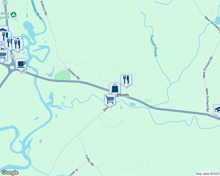 map of restaurants, bars, coffee shops, grocery stores, and more near 1740 Dover Road in Epsom