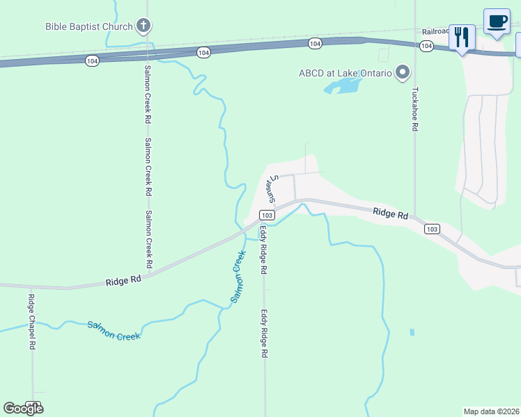 map of restaurants, bars, coffee shops, grocery stores, and more near 3569 Ridge Road in Williamson