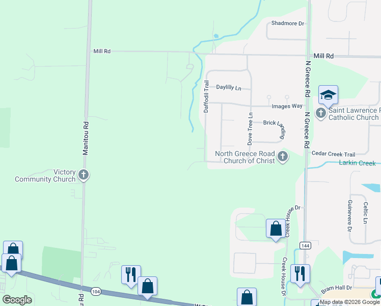 map of restaurants, bars, coffee shops, grocery stores, and more near 189 Bram Hall Drive in Rochester