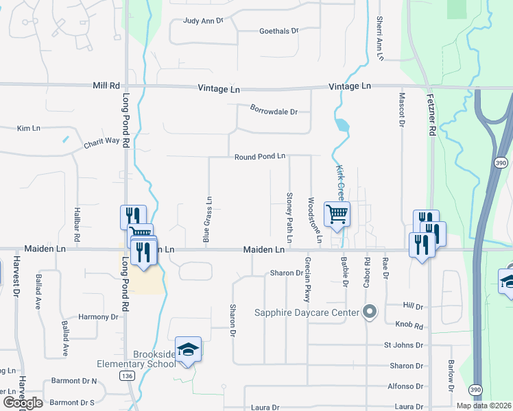 map of restaurants, bars, coffee shops, grocery stores, and more near 19 Angela Villa Lane in Rochester