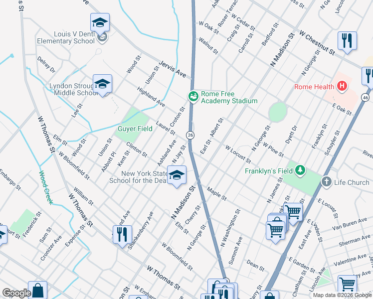map of restaurants, bars, coffee shops, grocery stores, and more near 425 Turin Street in Rome