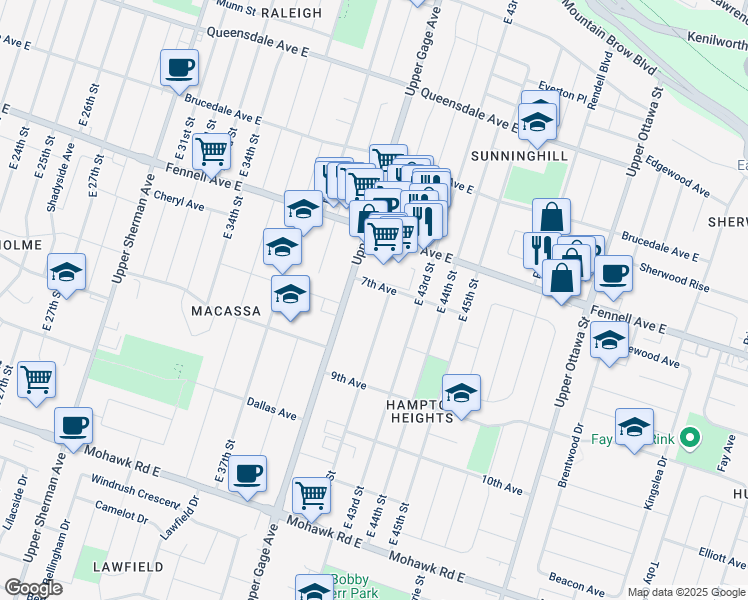 map of restaurants, bars, coffee shops, grocery stores, and more near 312 East 42nd Street in Hamilton