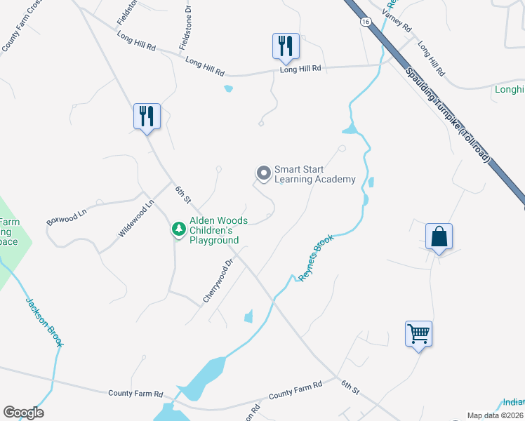map of restaurants, bars, coffee shops, grocery stores, and more near 28 Olive Meadow Lane in Dover