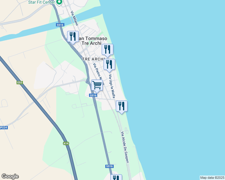 map of restaurants, bars, coffee shops, grocery stores, and more near in San Tommaso Tre Archi