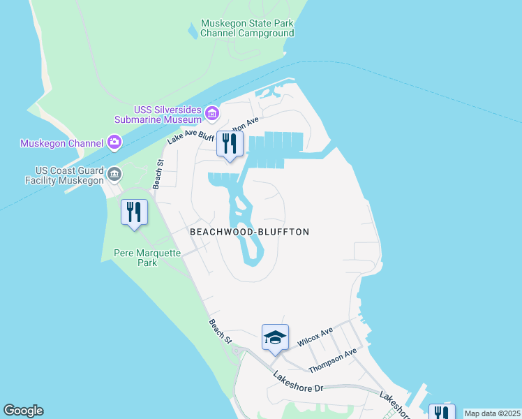 map of restaurants, bars, coffee shops, grocery stores, and more near 3438 Sand Dock Court in Muskegon