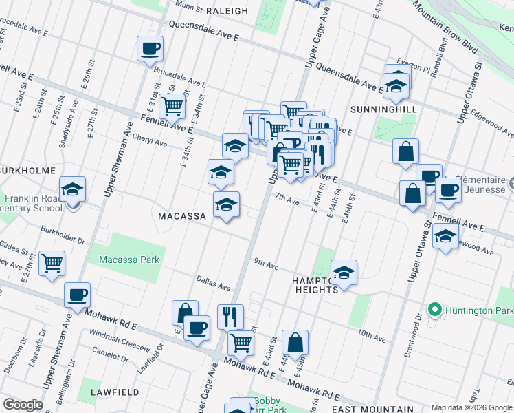 map of restaurants, bars, coffee shops, grocery stores, and more near 683 7th Avenue in Hamilton