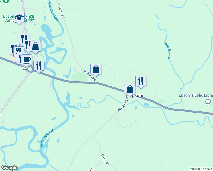 map of restaurants, bars, coffee shops, grocery stores, and more near 1740 Dover Road in Epsom