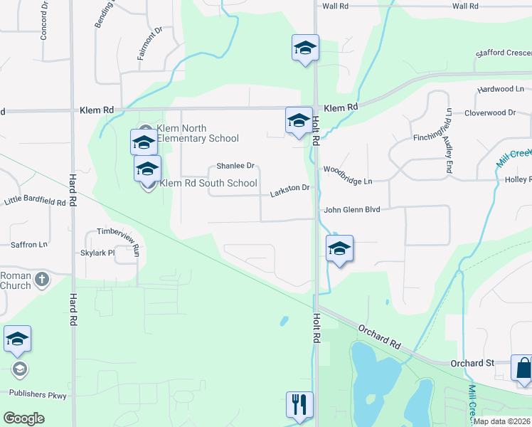 map of restaurants, bars, coffee shops, grocery stores, and more near 726 Shanlee Drive in Webster