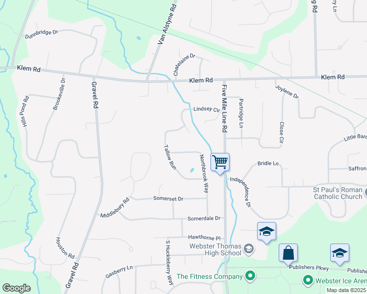 map of restaurants, bars, coffee shops, grocery stores, and more near 673 Northbrook Way in Webster