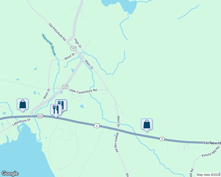 map of restaurants, bars, coffee shops, grocery stores, and more near 68 Main Street in Northwood