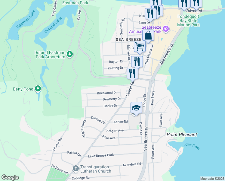 map of restaurants, bars, coffee shops, grocery stores, and more near 169 Park Road in Rochester