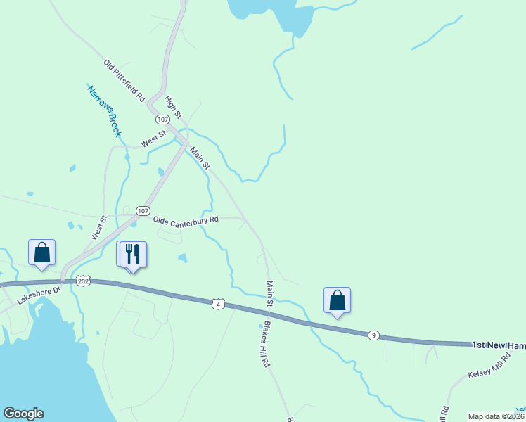 map of restaurants, bars, coffee shops, grocery stores, and more near 68 Main Street in Northwood